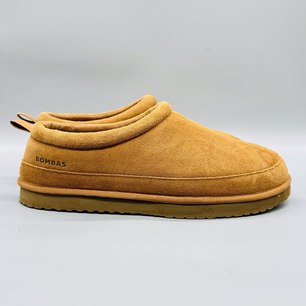 Bombas Shoes Mens 11 Brown Suede Slip On House Slippers Faux Fur Lined Cozy